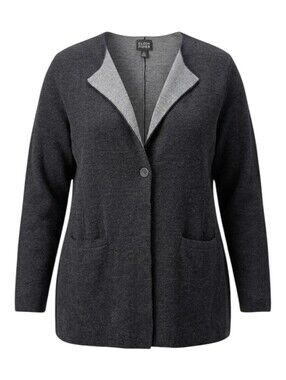 Eileen Fisher Charcoal Gray Single Button Merino Wool Cardigan Sweater Size 2X